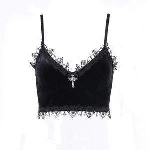 Velvet Lace Strapped Midriff Top